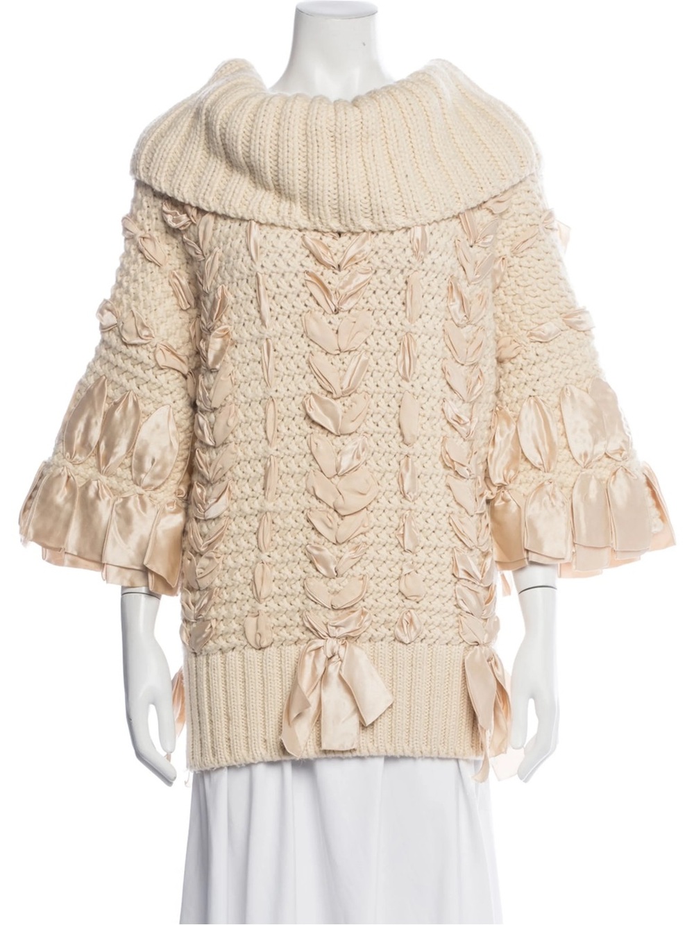 Dior Galliano Fall 2010 Runway Look #5 Fisherman Sweater w Ribbons, XS, EUC